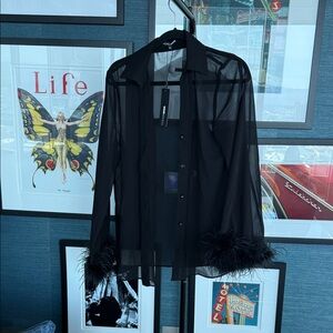 Fashion Nova Sheer Black Feather Cuff Jacket